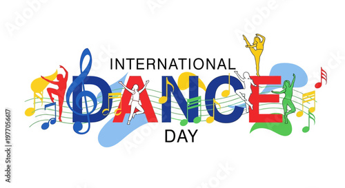 International Dance Day colorful music graphic.