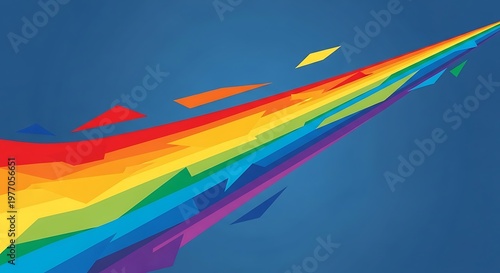 Abstract Rainbow Design on Blue Background - Modern Geometric Artwork.