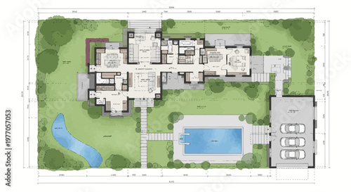 Luxury Modern House Architectural Plan with Pool and Garden