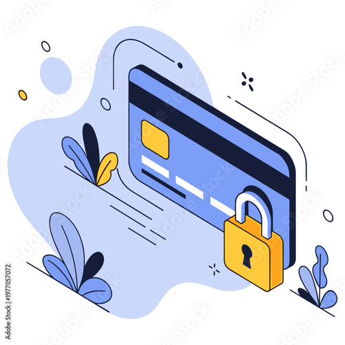Secure online payment concept with credit card and padlock icon