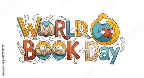 World Book Day colorful typographic illustration.
