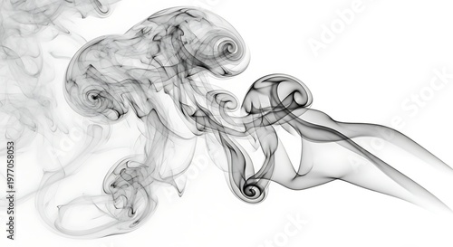 Abstract Smoke Swirls - Elegant Gray Forms Against White Background.