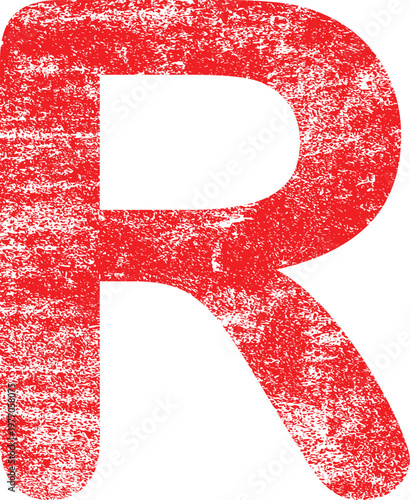A large red letter r with a distressed texture isolated on white background