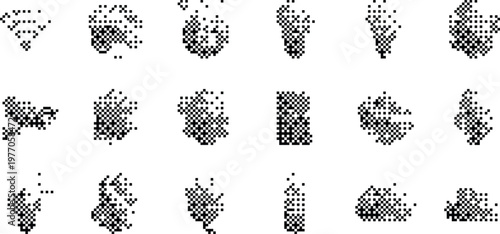 Abstract Shapes Pixelated Bitmap Halftone Dotted Dither Pattern Background Texture Overlay Graphic Element Vector Illustration Design