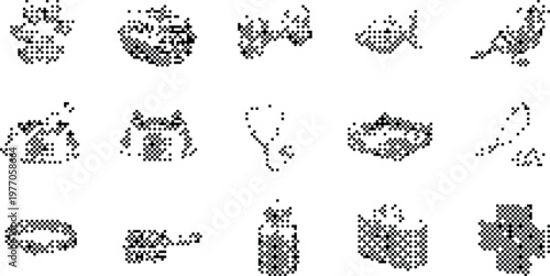 Medical Icons Pixelated Bitmap Halftone Dotted Dither Vector Isolated