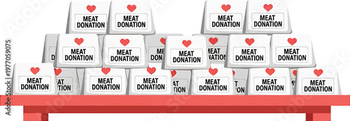 a large number of meat donation boxes on a table
