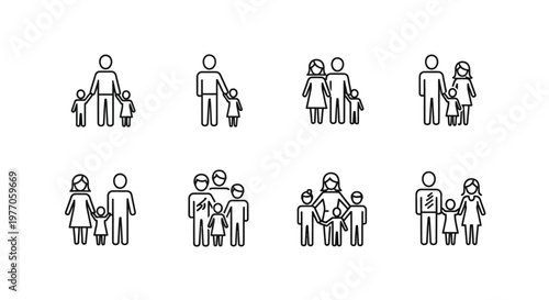 Family Icons Set: Diverse Family Structures and Generations