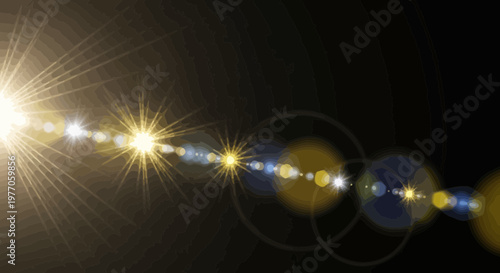 Abstract spider web with bright lens flare and bokeh lights on black background