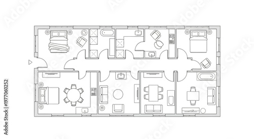 Modern Apartment Floor Plan Blueprint: 3 Bedrooms, 2 Bathrooms, Living, Dining, Kitchen