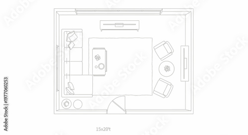 Modern Living Room Layout Plan with Furniture and Rug