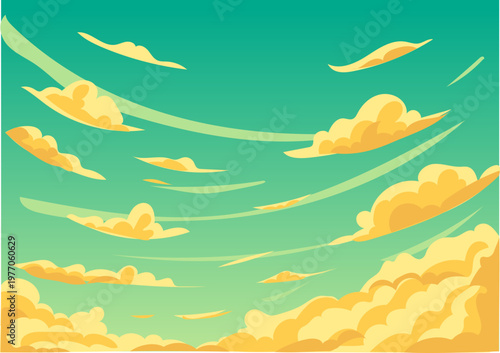Teal sunset cloudscape wallpaper illustration