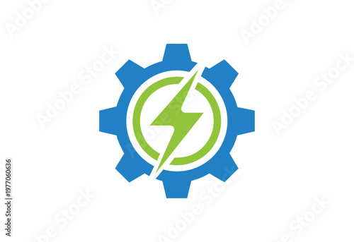 flash and gear logo design concept for branding and identity.