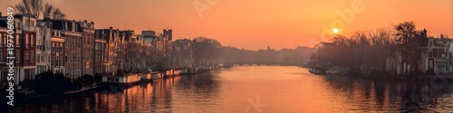 Sunset paints canal with warm golden glow