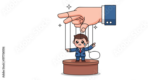 Business concept illustration of a hand controlling a puppet representing leadership and management skills