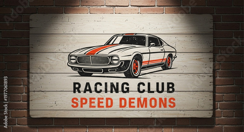 Vintage Racing Club Speed Demons Sign Illustration.