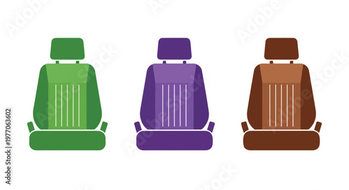 Set of three colorful backpacks in green purple and brown with adjustable straps and front pockets for school or travel