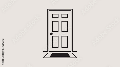 A simple line drawing of a closed door with a doormat