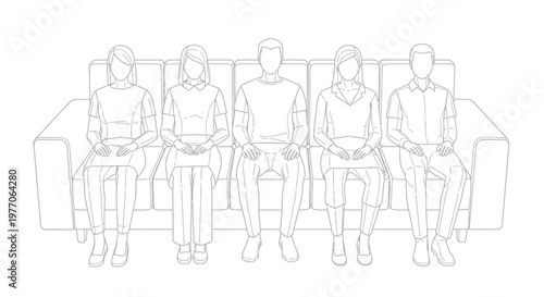 Diverse group of people sitting on a sofa, waiting, diverse group, casual, modern, teamwork, collaboration