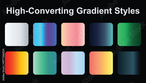 High converting gradient styles set with colorful abstract neon and pastel backgrounds, modern smooth mesh transitions, vibrant minimal UI palette collection