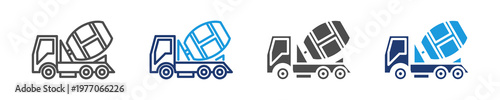 concrete mixer icon set multiple style