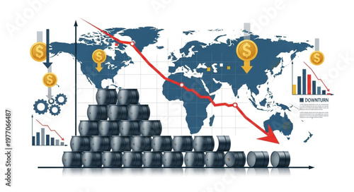 Global oil price crash economic crisis concept illustration.