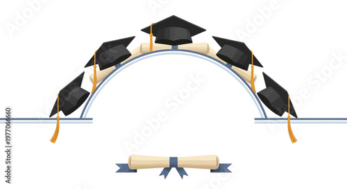 Graduation celebration frame with caps and diploma in a digital illustration border