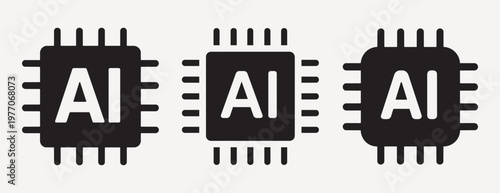 AI chip icons in grid element vector set