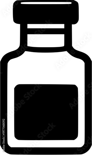 A minimalist vector illustration of a laboratory reagent bottle with an acid label symbol, featuring perfect crisp contours against a pure white background
