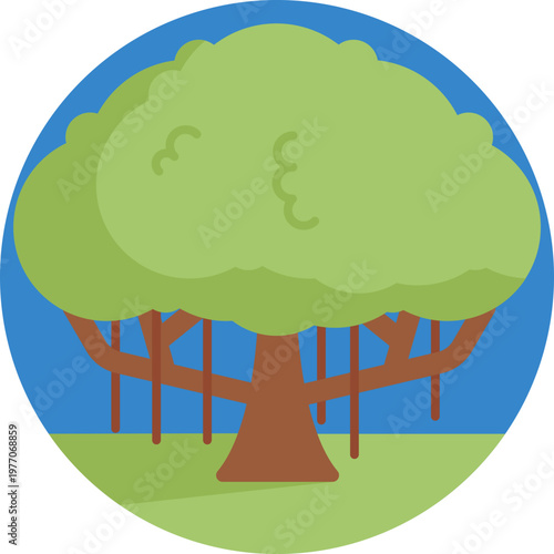 A simple, stylized tree featuring a rounded canopy and short trunk, inspired by common tropical trees found across India.