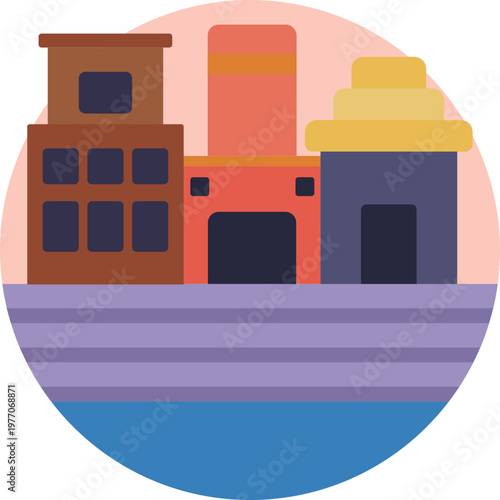 A stylized, winding river line representing the Ganges River, often paired with gentle curves to evoke its spiritual and life-giving significance.