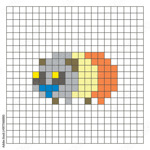A flat pixel design made of geometric square color blocks on a clean grid layout. Pixel art guinea pig