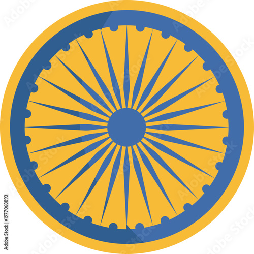 A circular wheel with evenly spaced spokes radiating from the center, symbolizing motion, balance, and continuity.