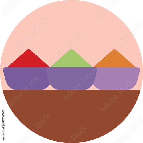 A small bowl filled with colorful powdered spices, with scattered grains around it, symbolizing India’s rich culinary traditions.