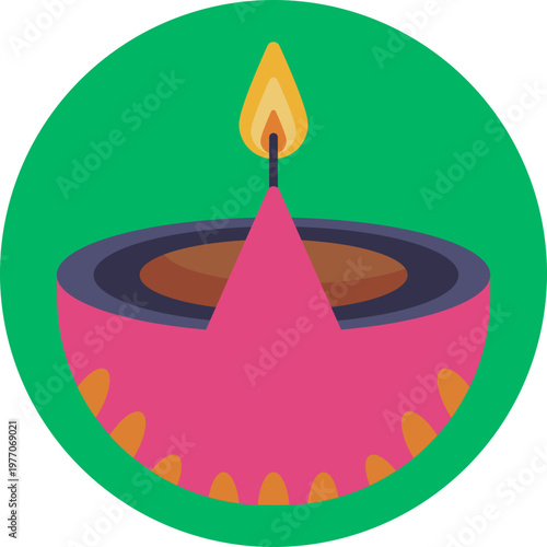 A small, shallow clay lamp with a visible flame, symbolizing light, spirituality, and Indian cultural traditions like Diwali.
Decorative Oil Lamp