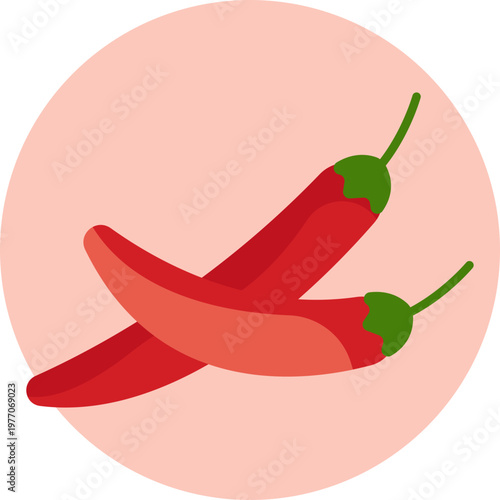 A stylized red chili pepper with a slight curve and a green stem, representing spice and heat commonly associated with Indian cuisine.