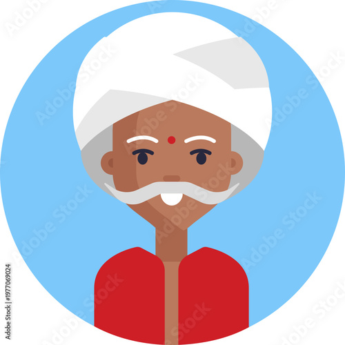 A simple icon depicting an elderly Indian man with a turban, mustache, and traditional attire like a kurta, representing cultural heritage and wisdom.