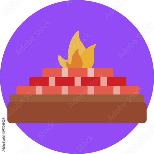 The icon represents a traditional fire ritual, featuring a stylized flame rising from a ceremonial altar, symbolizing offerings to the divine.