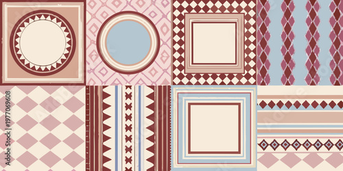 Geometric patterned frames and backgrounds in pastel shades