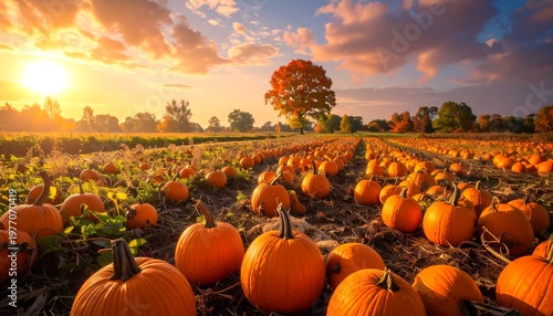 Golden Hour Pumpkin Patch at Sunset.