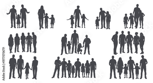 Diverse Family Silhouettes: Parents, Children, Generations, Community Groups