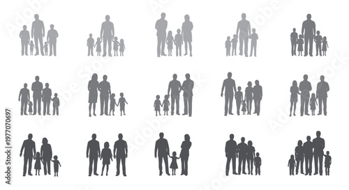 Diverse Family Silhouettes Collection: Parents and Children Posed Together
