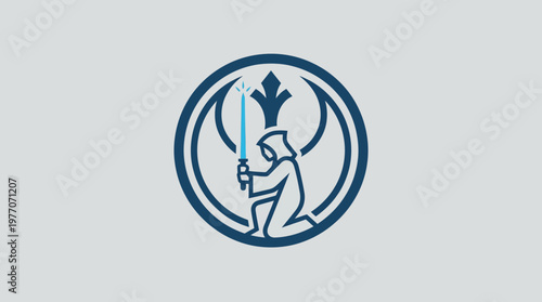 Jedi Knight Symbol With Kneeling Figure and Lightsaber