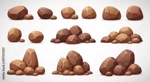 Collection of cartoon rocks and stones, isolated on white background
