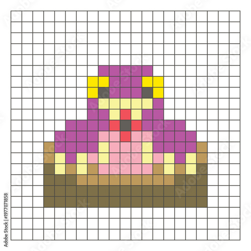 A flat pixel design made of geometric square color blocks on a clean grid layout. Pixel art star-nosed mole