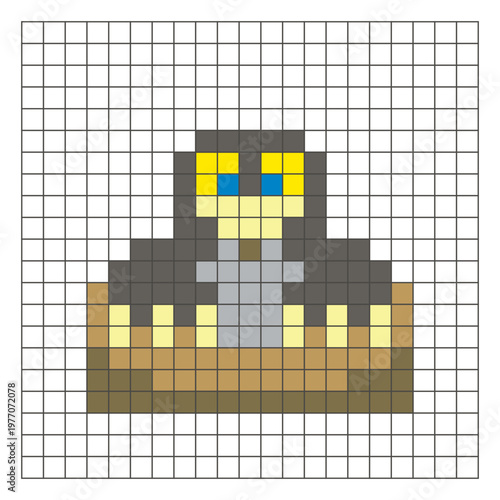 A flat pixel design made of geometric square color blocks on a clean grid layout. Pixel art mole
