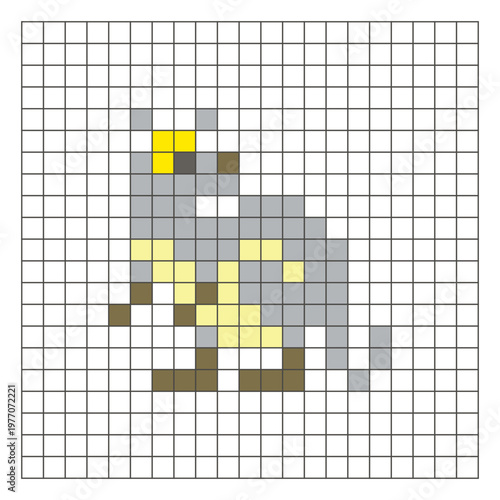A flat pixel design made of geometric square color blocks on a clean grid layout. Pixel art kangaroo