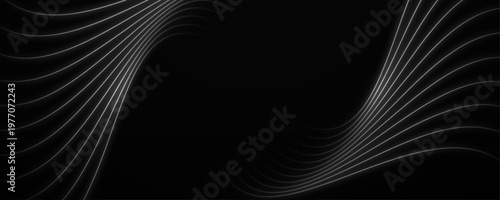 Minimalist symmetrical white light trails on deep black background