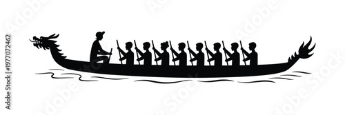 Black and white of a rowing team in a boat oars crew