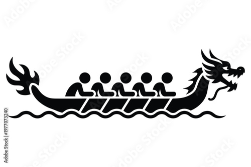 Silhouette of people walking on a wavy path under a crescent moon