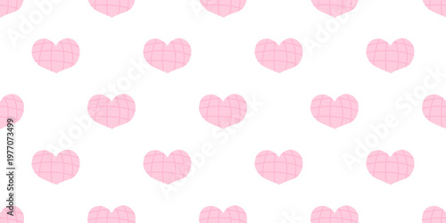 Vector seamless pattern with pastel pink grid hearts on white background. Cute coquette heart print design for kids fabric, gift wrapping paper, phone case, planner stationery and digital wallpaper.